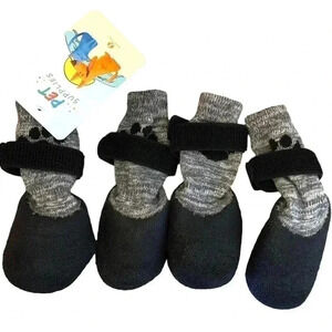 🌈 6/$60, NWT, Dog Booties, Rubber Sole, Sock Style With Velcro, Black/Grey